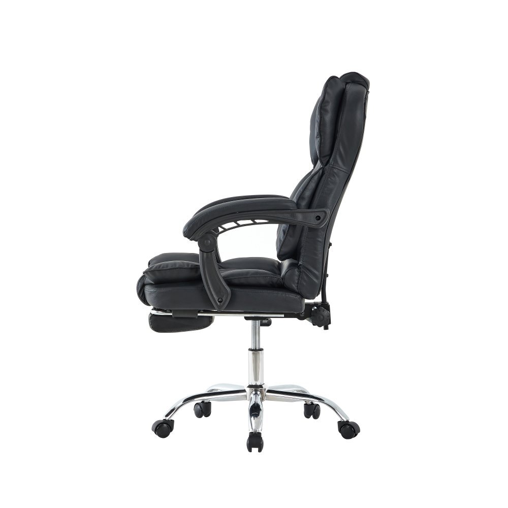 Procart Scaun negru de birou suport picioare spatar rabatabil pivotant la 360 grade cotiere buretate piele ecologica