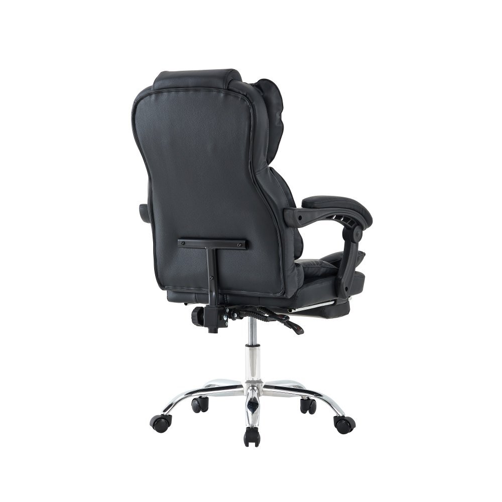 Procart Scaun negru de birou suport picioare spatar rabatabil pivotant la 360 grade cotiere buretate piele ecologica