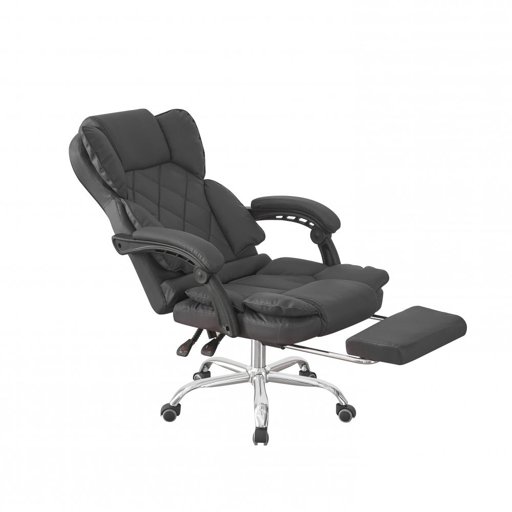 Procart Scaun negru de birou suport picioare spatar rabatabil pivotant la 360 grade cotiere buretate piele ecologica