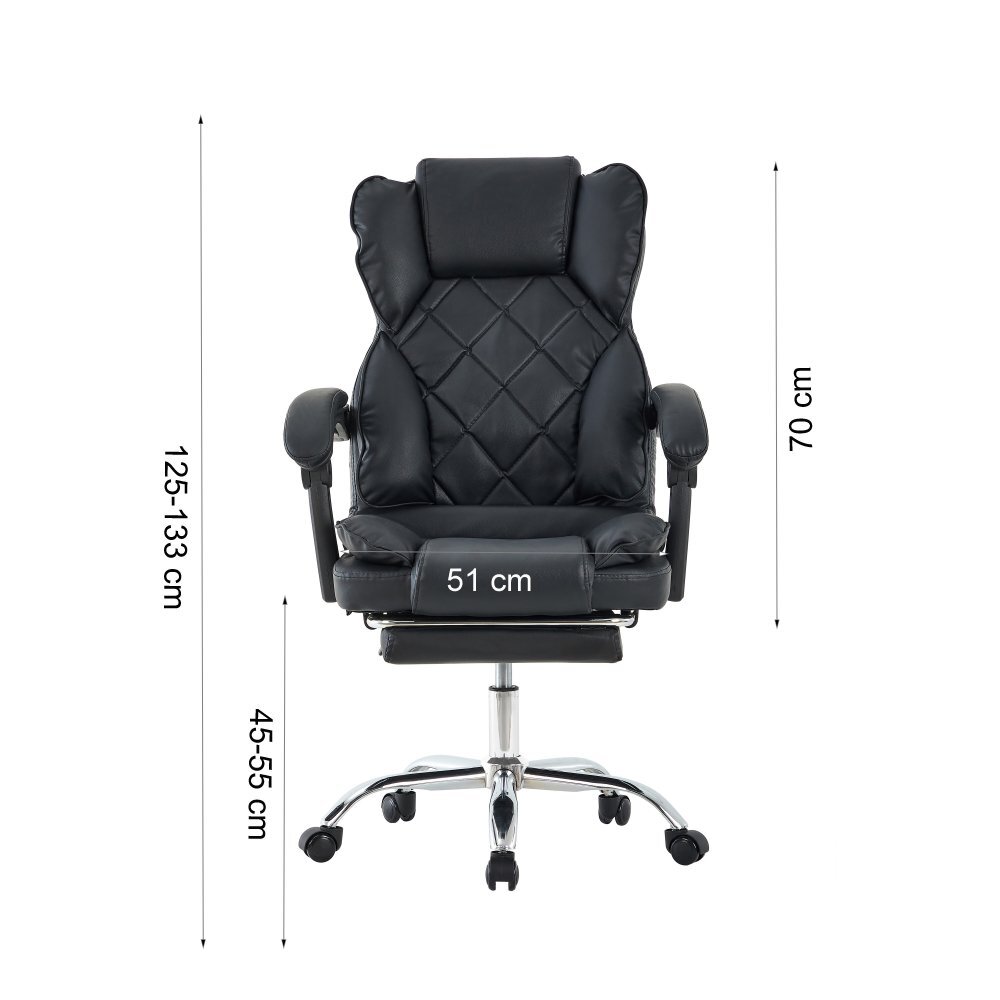 Procart Scaun negru de birou suport picioare spatar rabatabil pivotant la 360 grade cotiere buretate piele ecologica