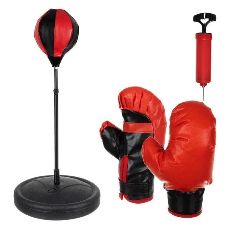 Procart Set de box pentru copii manusi si para box pompa pentru umflat inaltime relgabila 70-106 cm