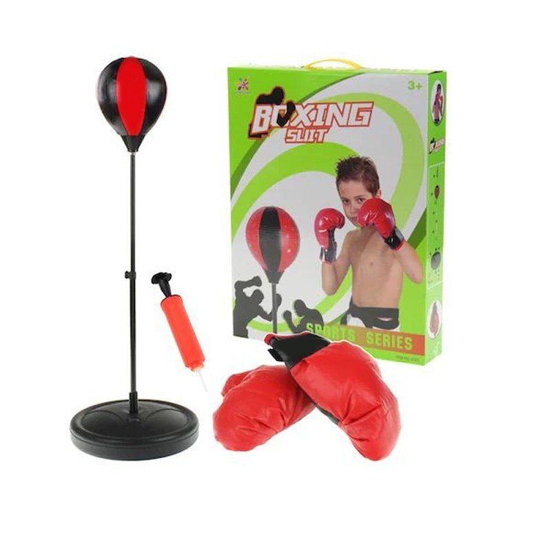 Procart Set de box pentru copii manusi si para box pompa pentru umflat inaltime relgabila 70-106 cm