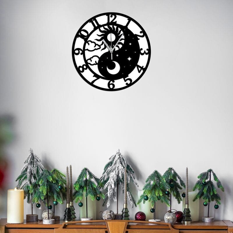 Promotional Print Ceas de perete model Yin Yang cu Soarele si Luna stil Feng Shui material MDF diametru 30 cm