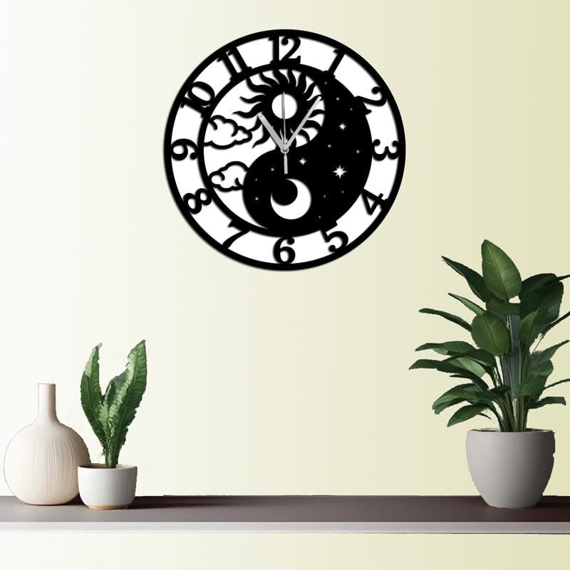 Promotional Print Ceas de perete model Yin Yang cu Soarele si Luna stil Feng Shui material MDF diametru 30 cm