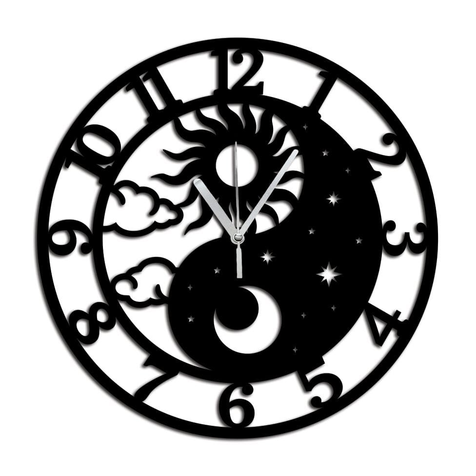 Promotional Print Ceas de perete model Yin Yang cu Soarele si Luna stil Feng Shui material MDF diametru 30 cm