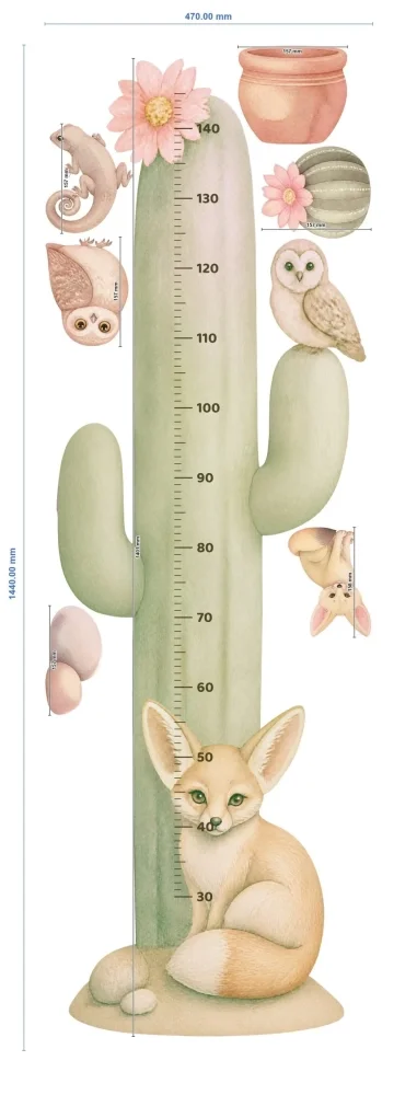 Promotional Print Metru de masurat copii Cactusul vesel autocolant textil Premium repozitionabil 47x142 cm
