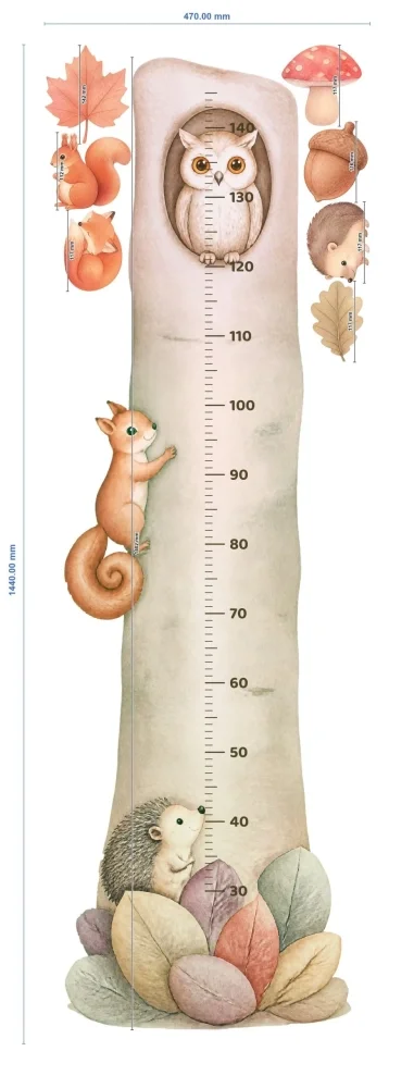 Promotional Print Metru de masurat copii Copacul cu bufnita autocolant textil Premium repozitionabil 47x142 cm