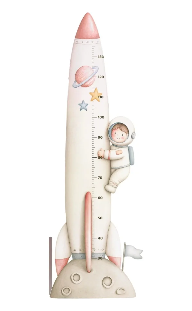 Promotional Print Metru de masurat copii Nava spatiala si astronautul autocolant textil Premium repozitionabil 47x142 cm