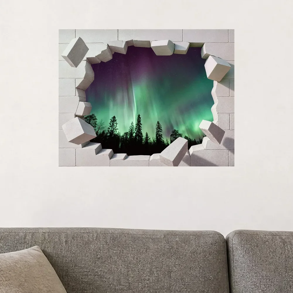 Promotional Print Sticker perete 3D Aurora boreala autocolant textil Premium repozitionabil 60x47 cm