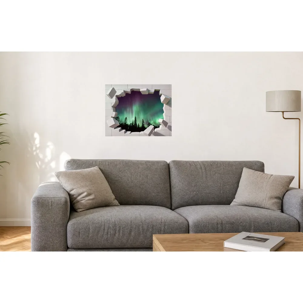 Promotional Print Sticker perete 3D Aurora boreala autocolant textil Premium repozitionabil 60x47 cm
