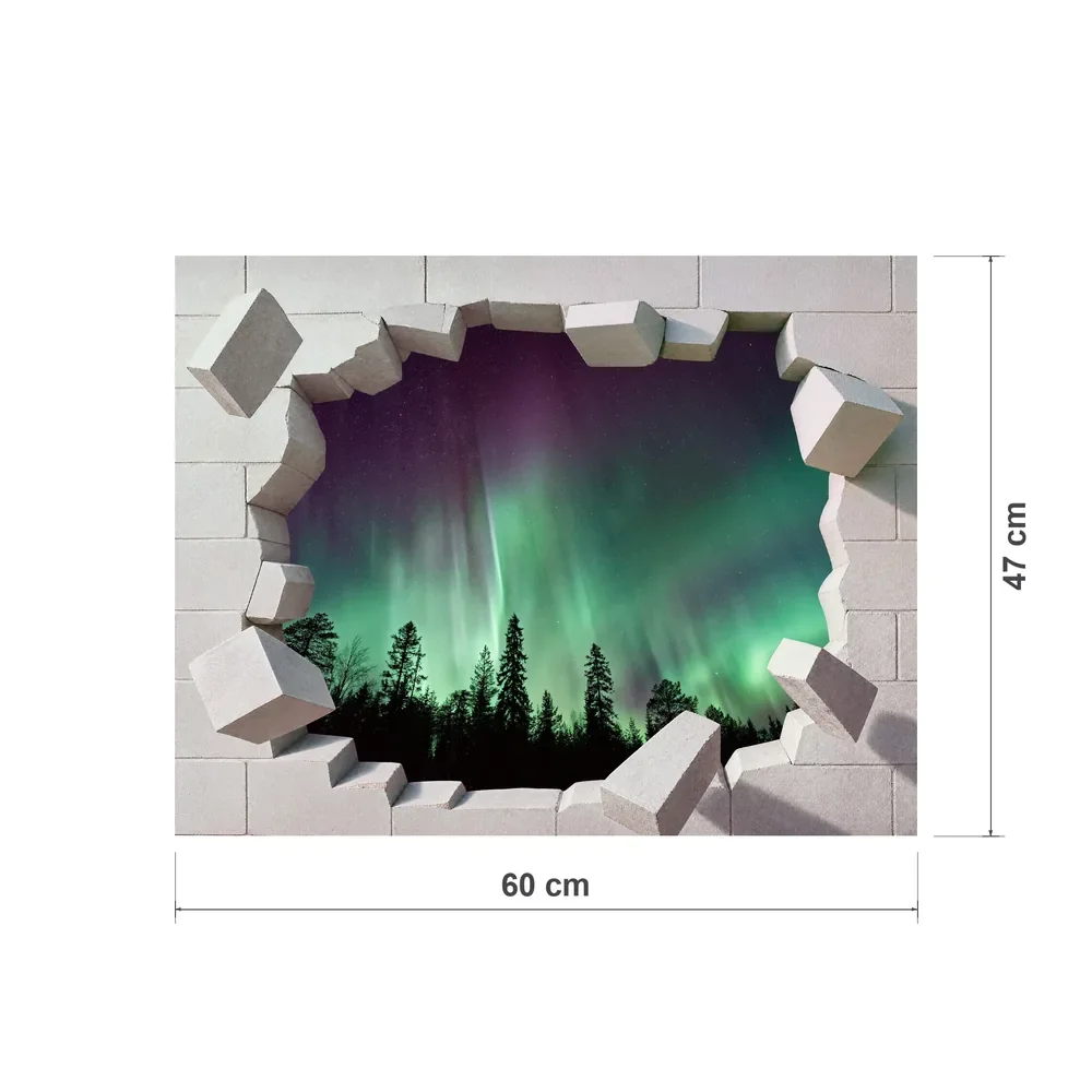 Promotional Print Sticker perete 3D Aurora boreala autocolant textil Premium repozitionabil 60x47 cm