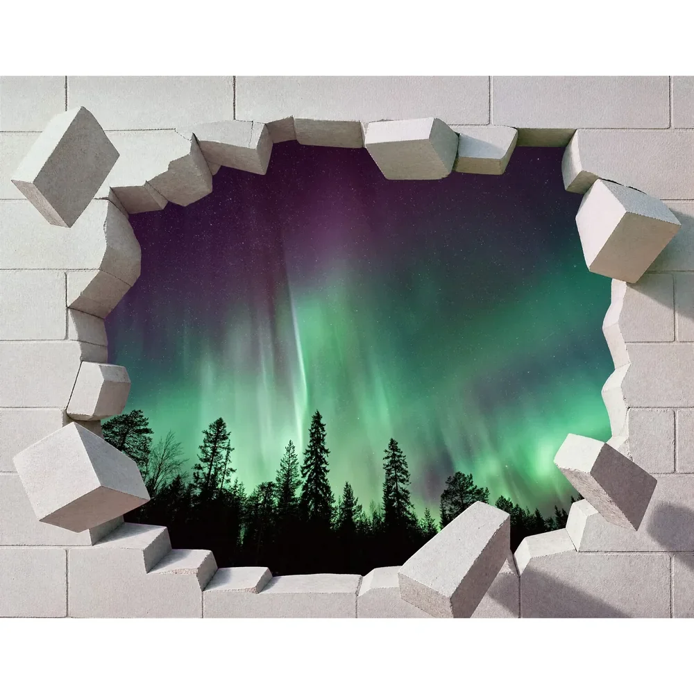 Promotional Print Sticker perete 3D Aurora boreala autocolant textil Premium repozitionabil 60x47 cm
