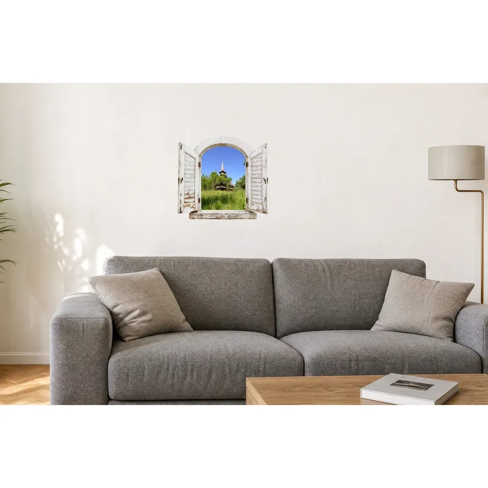 Promotional Print Sticker perete 3D Biserica din Barsana autocolant textil Premium repozitionabil 51x47 cm