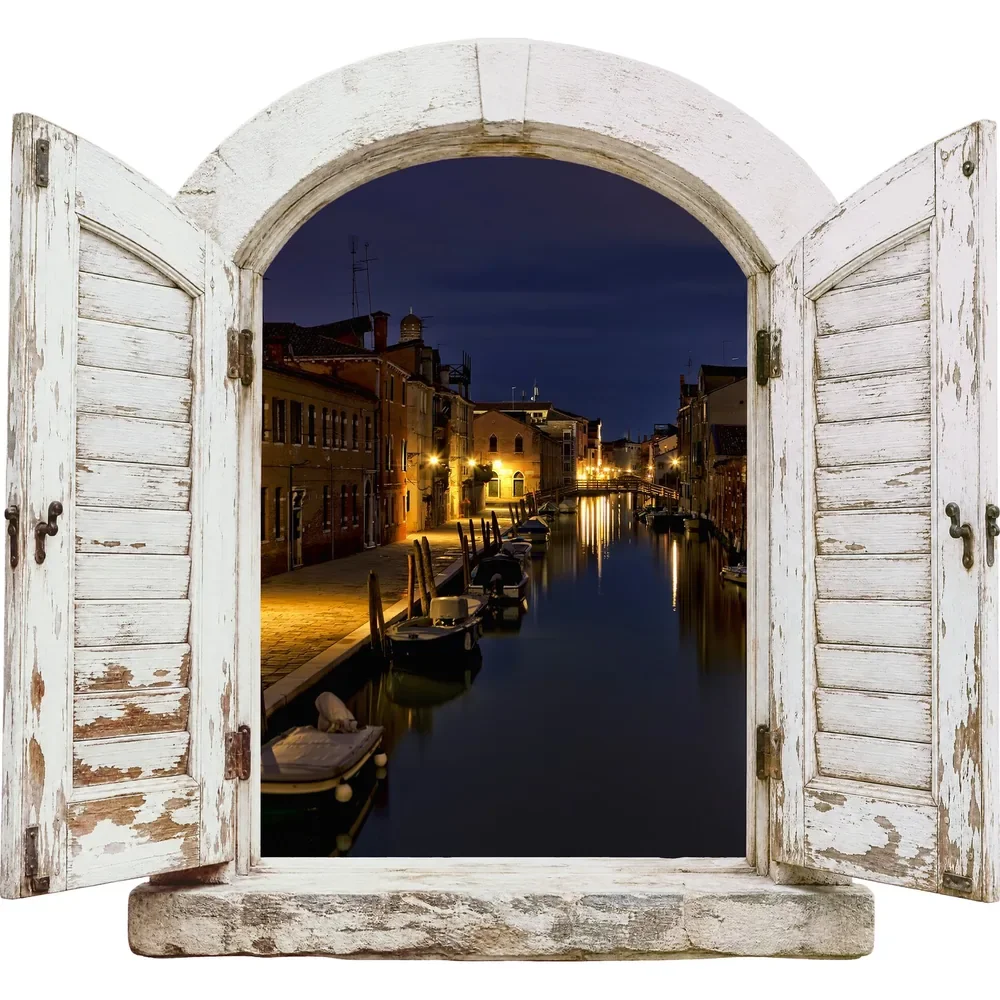 Promotional Print Sticker perete 3D Canal venetian autocolant textil Premium repozitionabil 51x47 cm