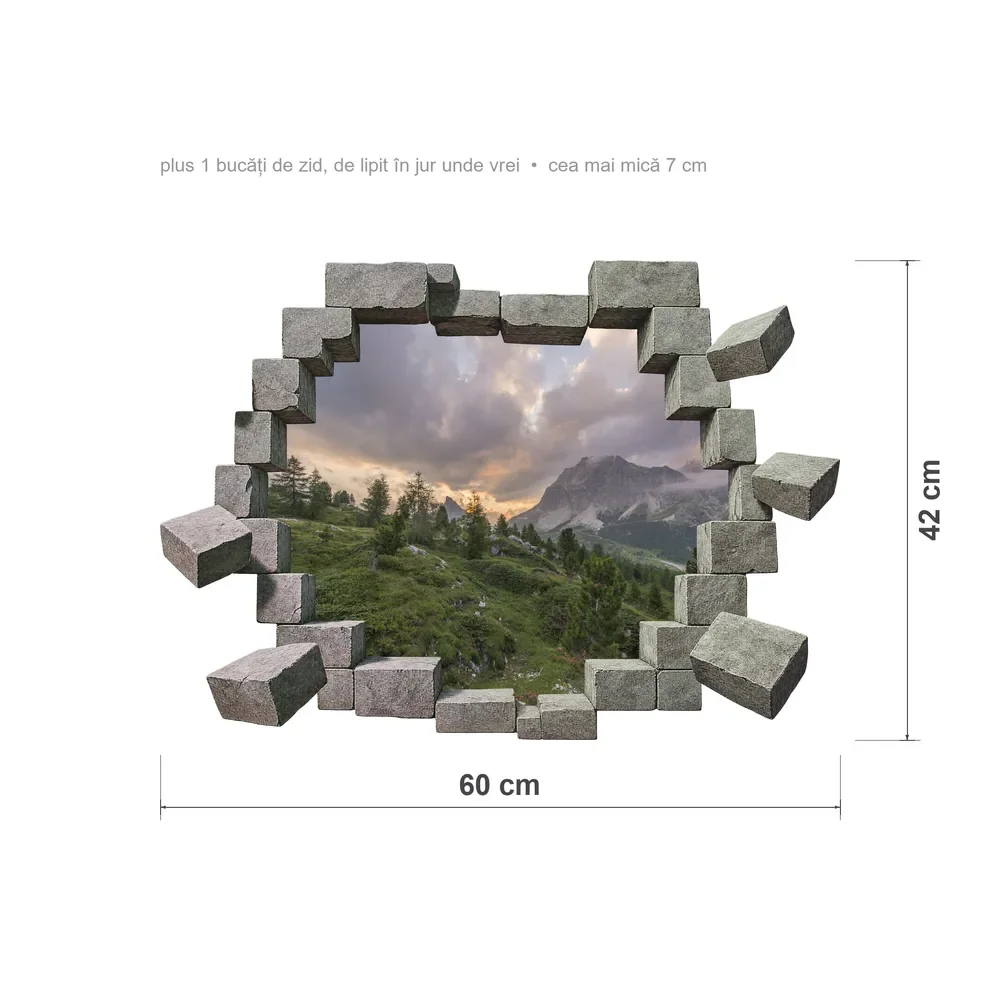 Promotional Print Sticker perete 3D Dolomiti la asfintit autocolant textil Premium repozitionabil 60x42 cm
