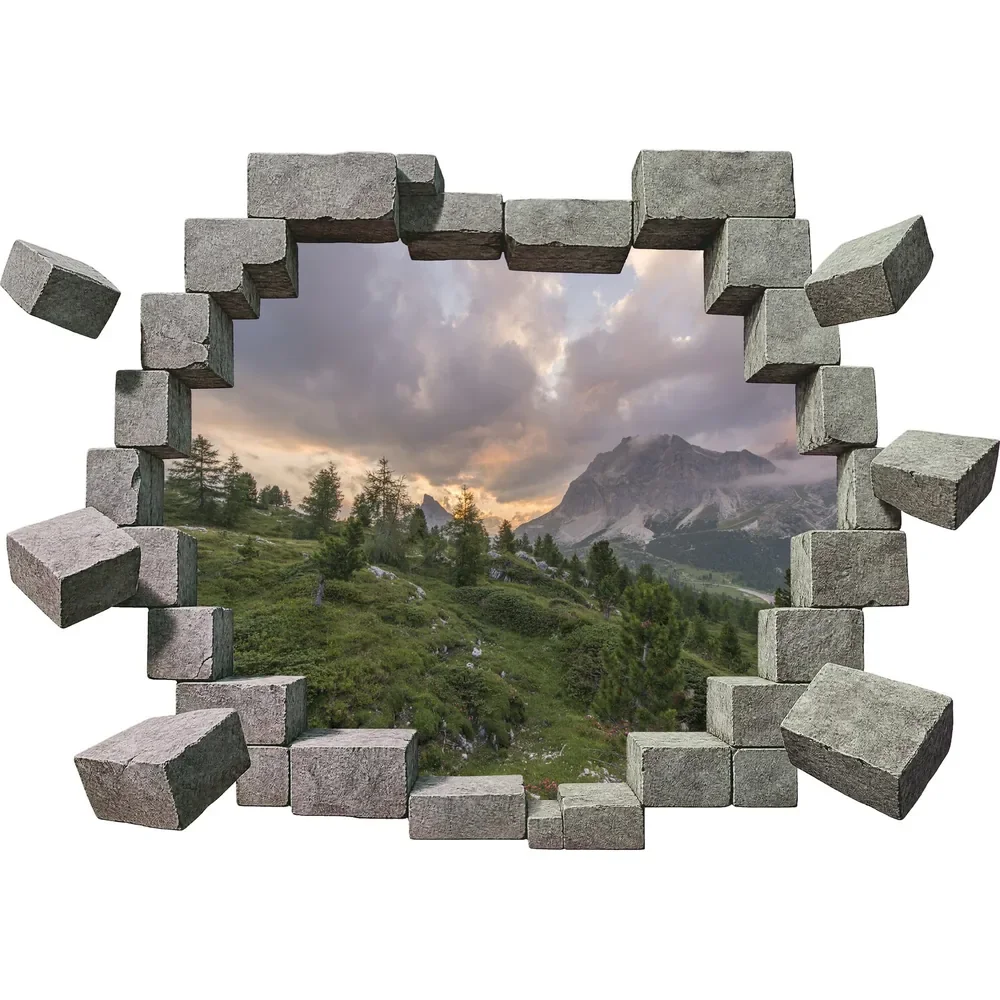Promotional Print Sticker perete 3D Dolomiti la asfintit autocolant textil Premium repozitionabil 60x42 cm