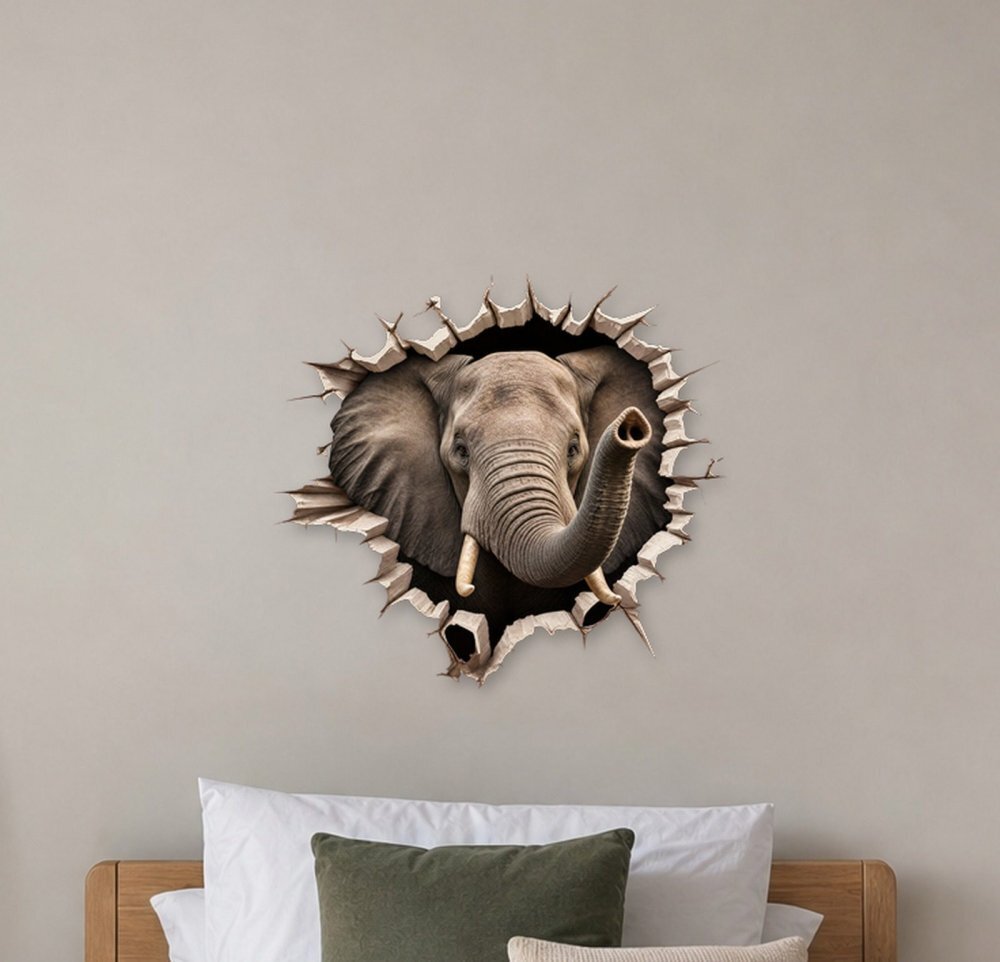 Promotional Print Sticker perete 3D Elefant autocolant textil Premium repozitionabil 51x47 cm