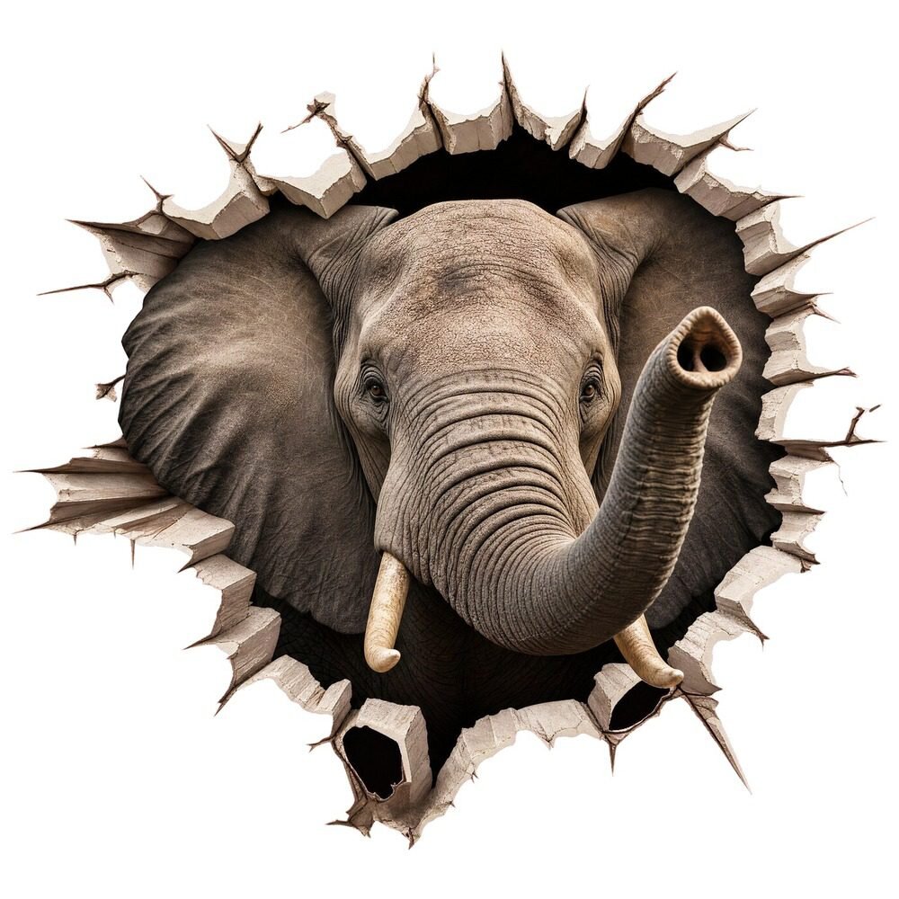 Promotional Print Sticker perete 3D Elefant autocolant textil Premium repozitionabil 51x47 cm