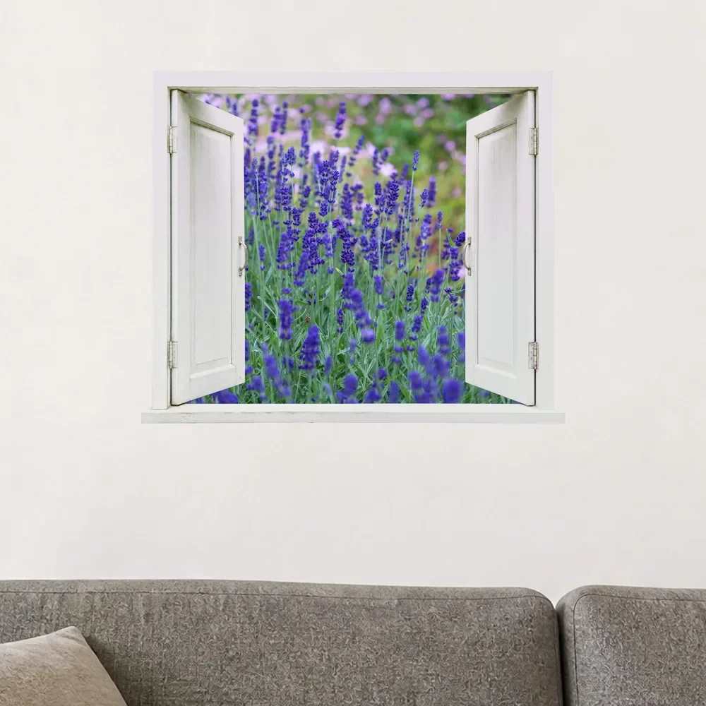 Promotional Print Sticker perete 3D Lan de lavanda autocolant textil Premium repozitionabil 56x47 cm