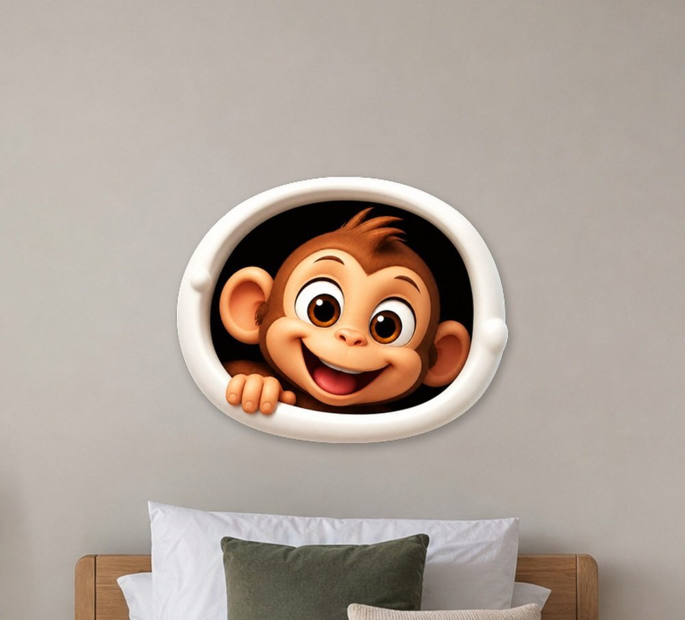 Promotional Print Sticker perete 3D Maimuta autocolant textil Premium repozitionabil 58x47 cm