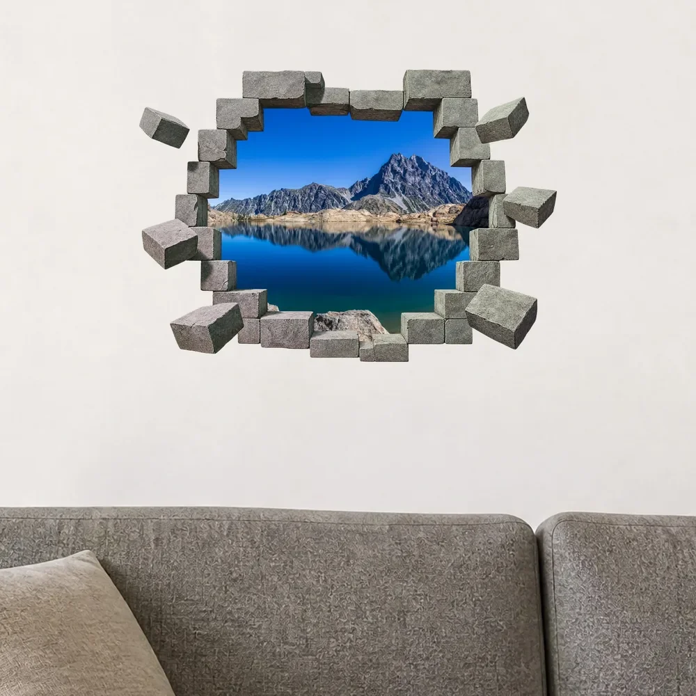 Promotional Print Sticker perete 3D Munte oglindit in lac autocolant textil Premium repozitionabil 60x42 cm