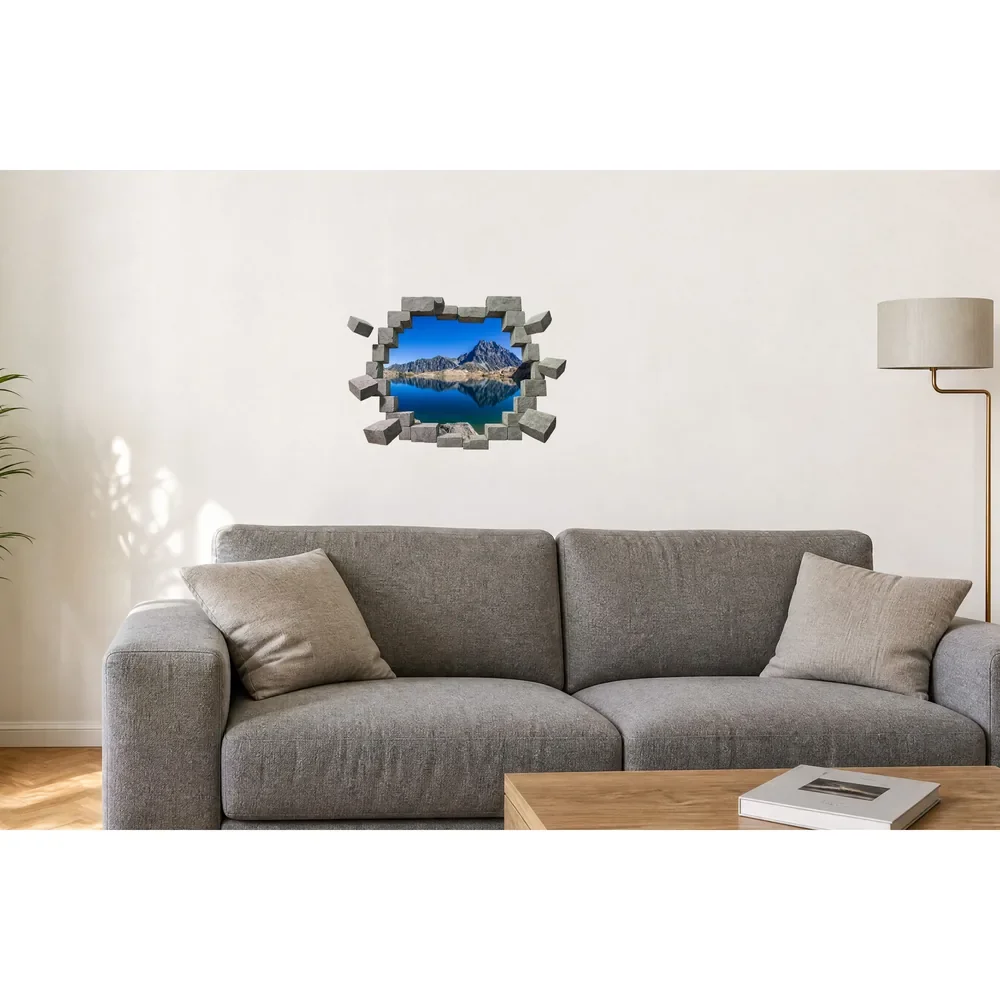 Promotional Print Sticker perete 3D Munte oglindit in lac autocolant textil Premium repozitionabil 60x42 cm