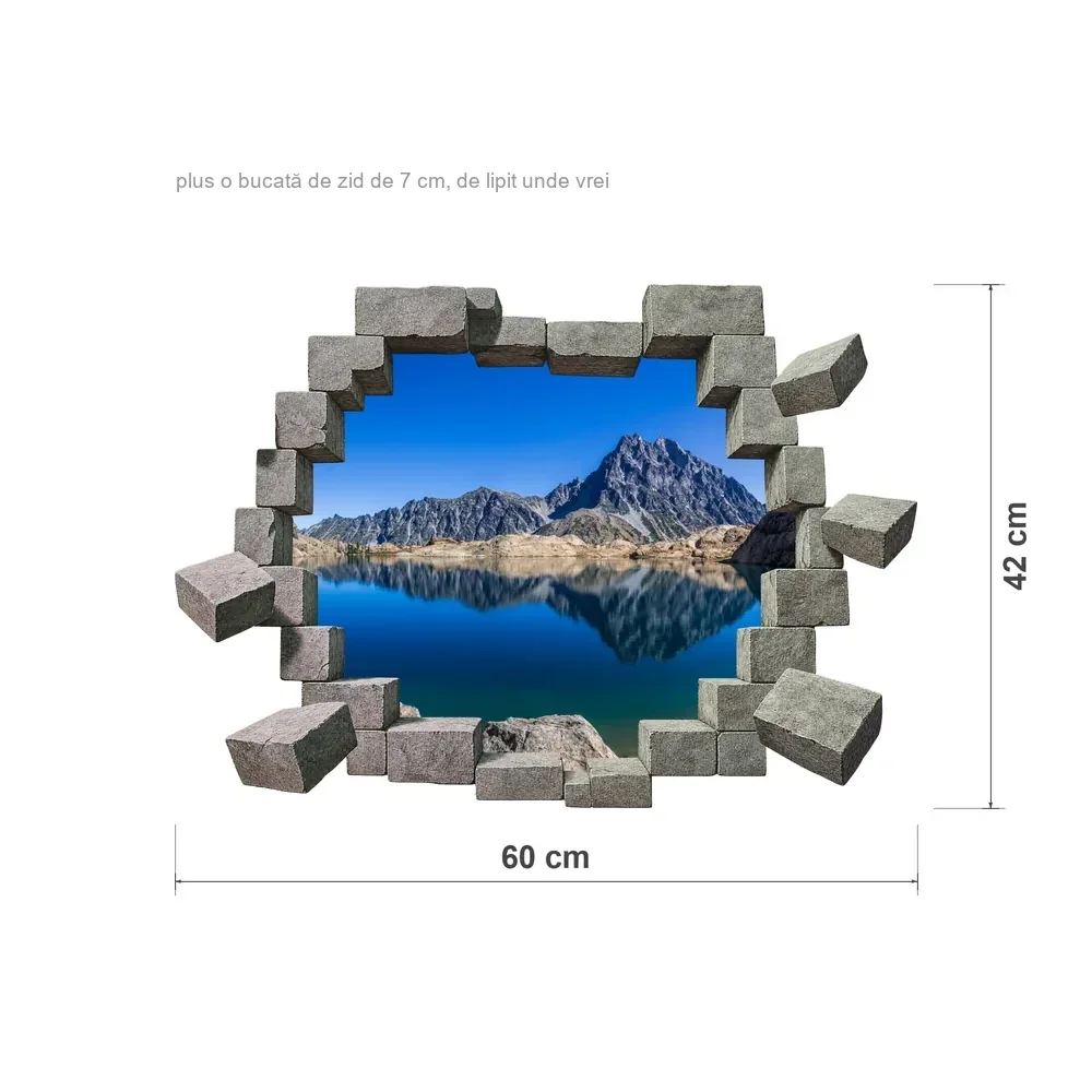 Promotional Print Sticker perete 3D Munte oglindit in lac autocolant textil Premium repozitionabil 60x42 cm