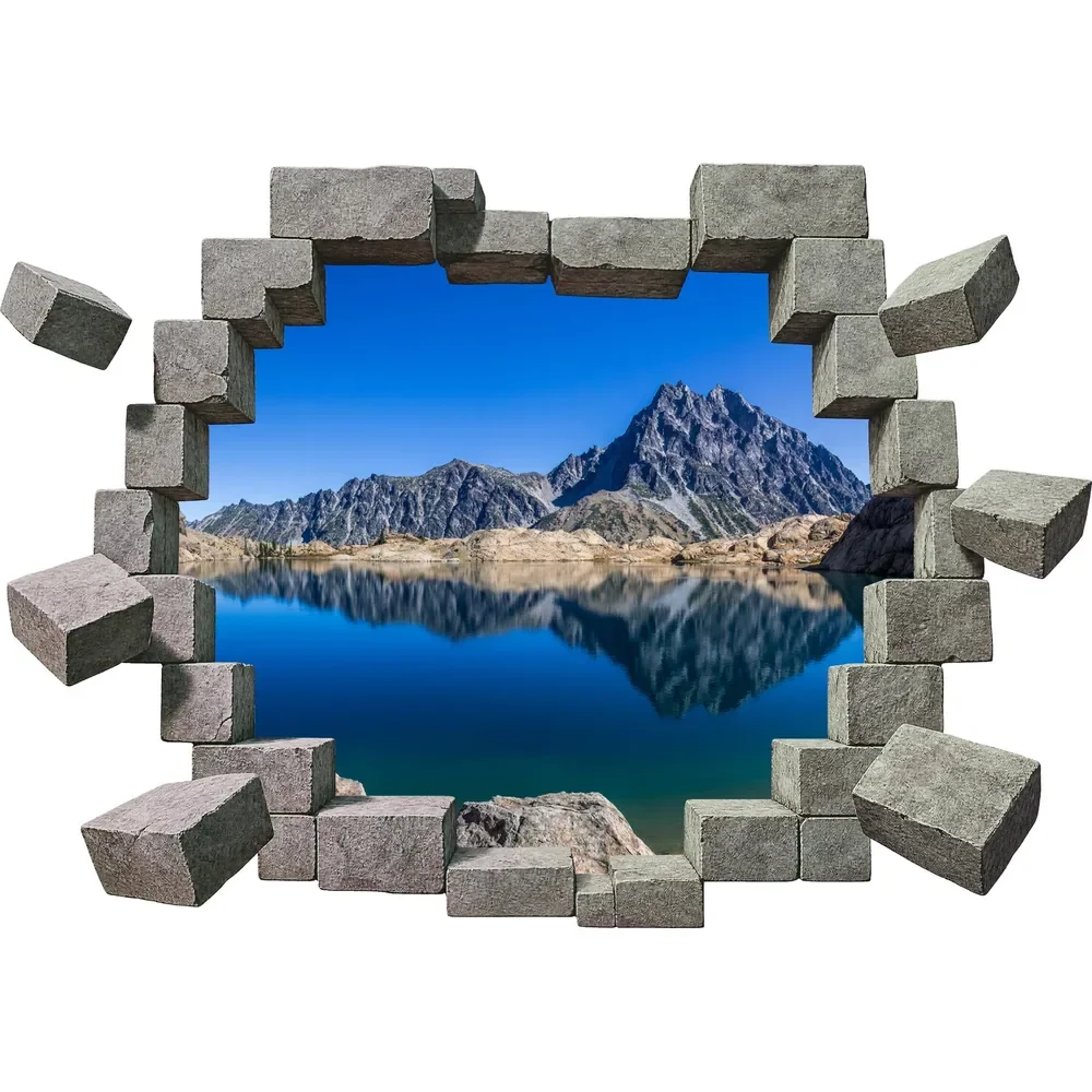 Promotional Print Sticker perete 3D Munte oglindit in lac autocolant textil Premium repozitionabil 60x42 cm