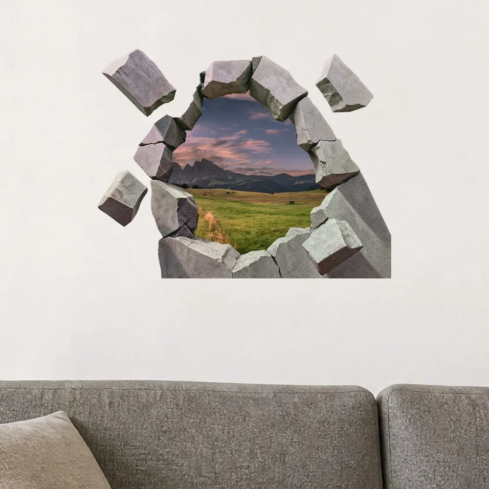 Promotional Print Sticker perete 3D Pajiste alpina autocolant textil Premium repozitionabil 53x46 cm
