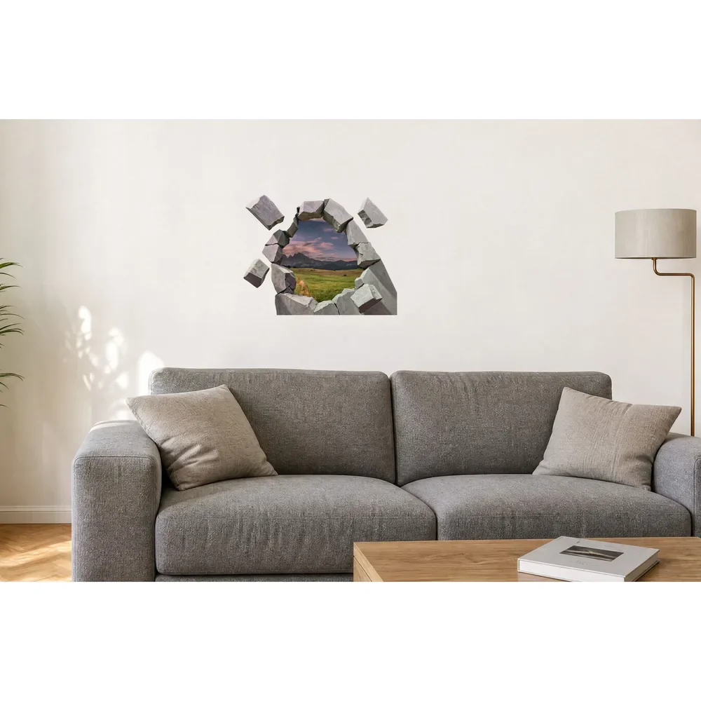 Promotional Print Sticker perete 3D Pajiste alpina autocolant textil Premium repozitionabil 53x46 cm