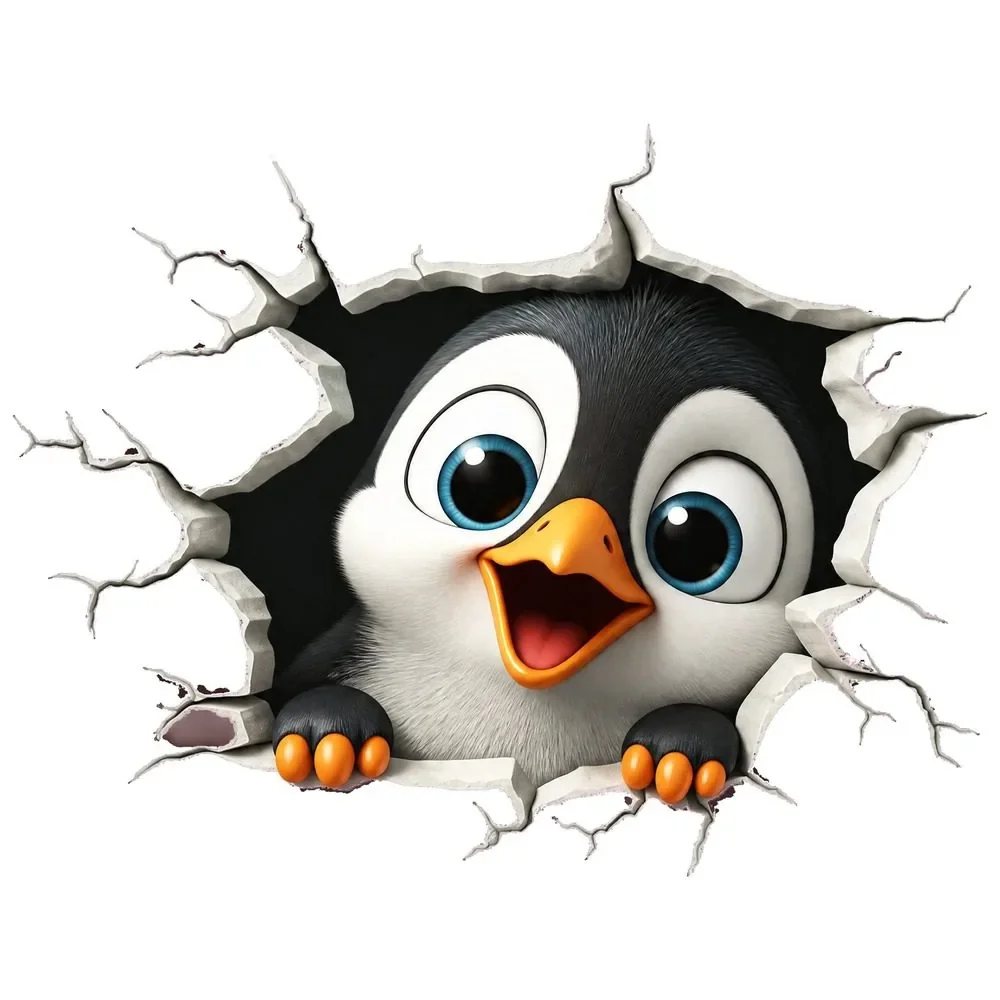 Promotional Print Sticker perete 3D Pinguin autocolant textil Premium repozitionabil 60x46 cm