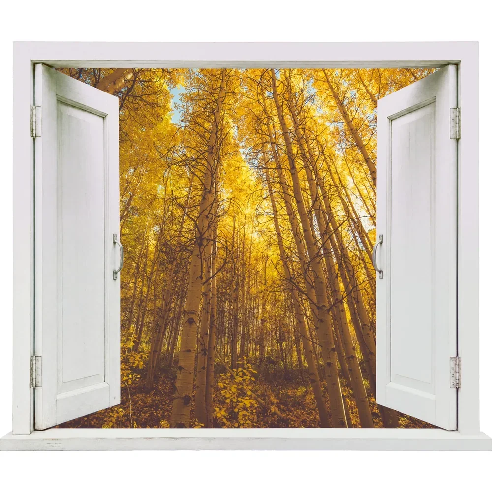 Promotional Print Sticker perete 3D Plopi de toamna autocolant textil Premium repozitionabil 56x47 cm