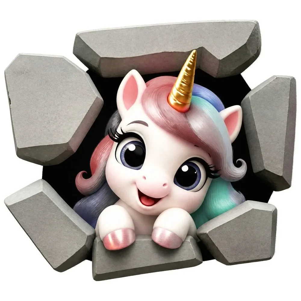 Promotional Print Sticker perete 3D Unicorn autocolant textil Premium repozitionabil 53x47 cm