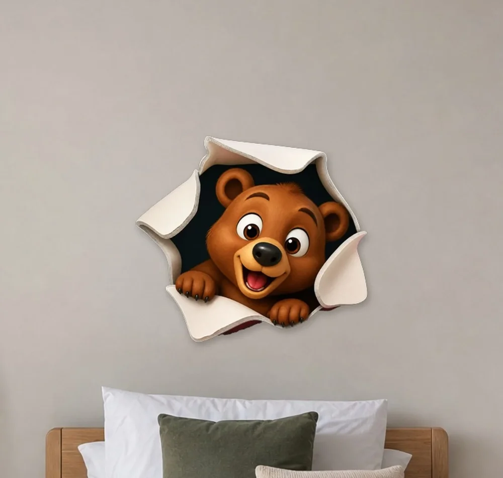 Promotional Print Sticker perete 3D Urs autocolant textil Premium repozitionabil 53x47 cm