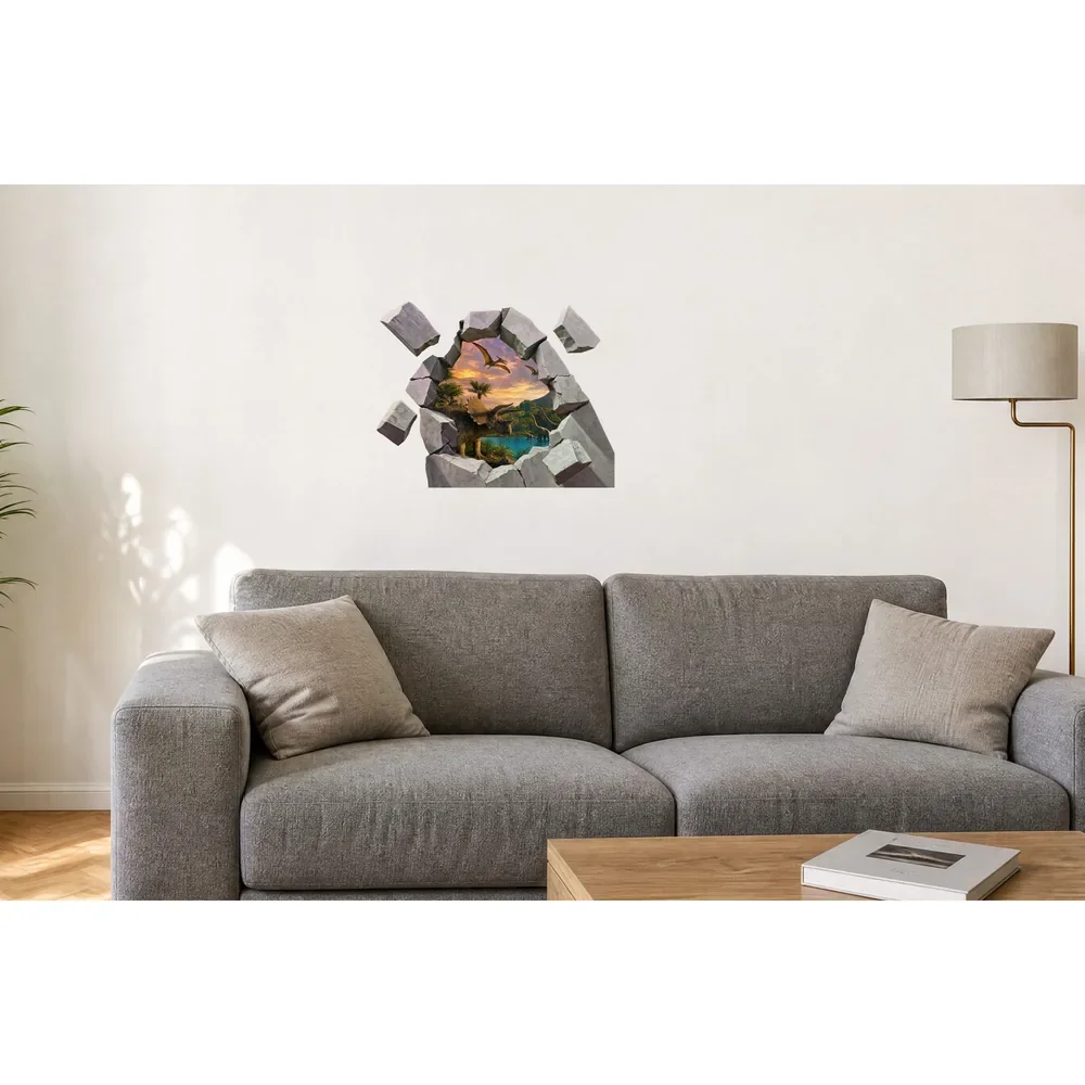 Promotional Print Sticker perete 3D Vulcan cu dinozauri autocolant textil Premium repozitionabil 53x46 cm