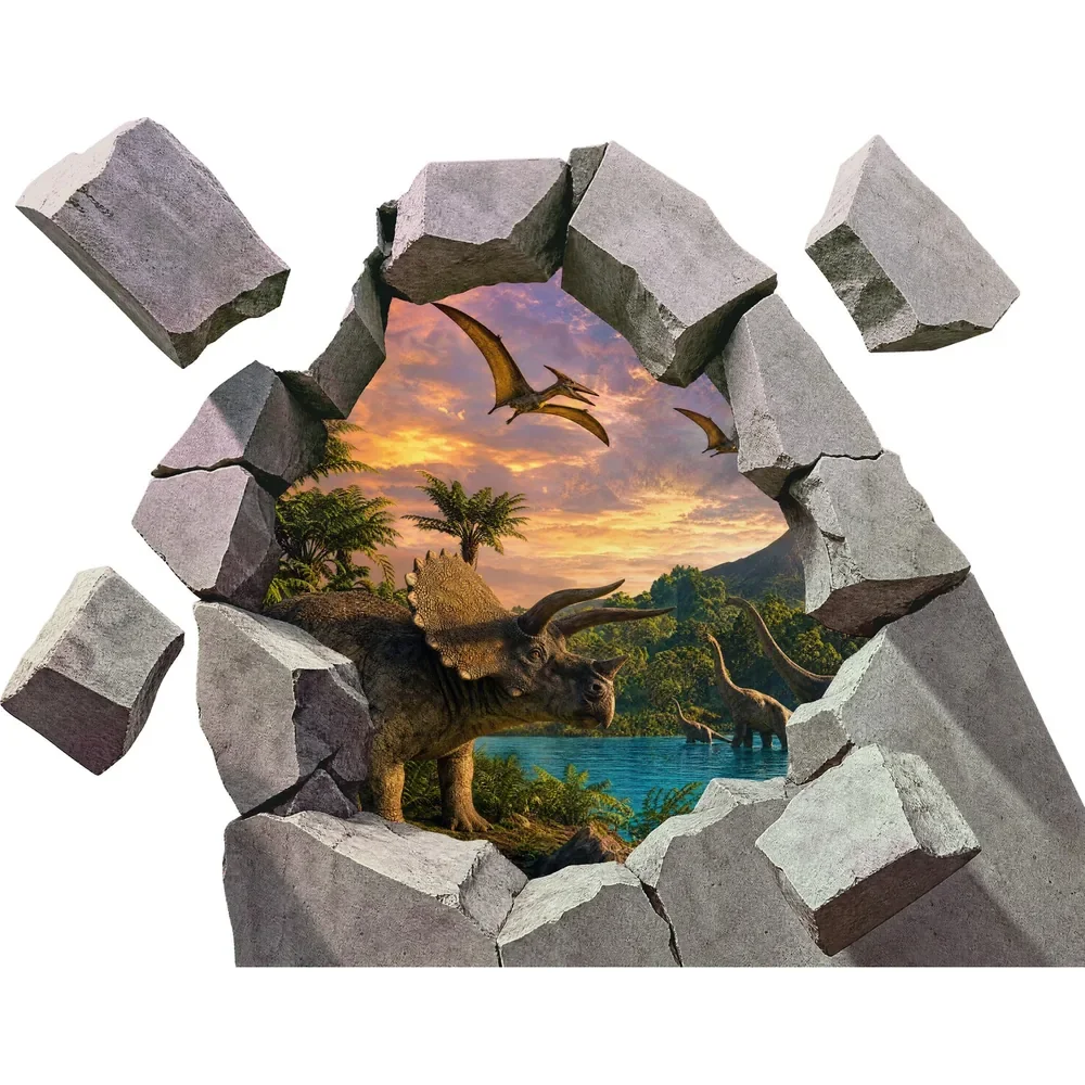 Promotional Print Sticker perete 3D Vulcan cu dinozauri autocolant textil Premium repozitionabil 53x46 cm