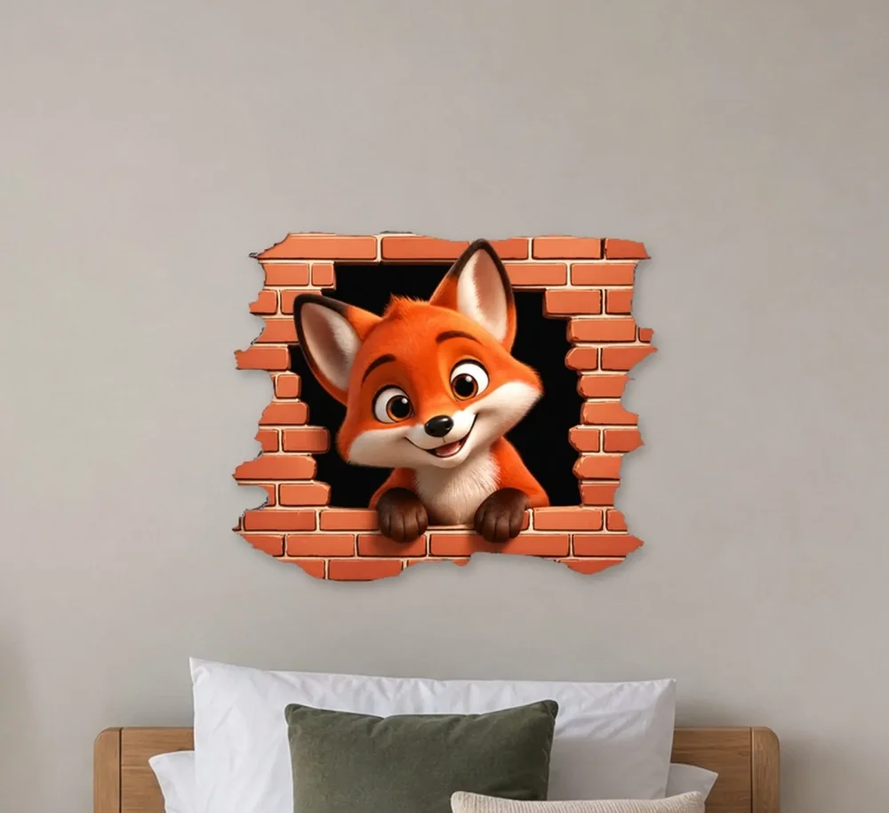 Promotional Print Sticker perete 3D Vulpe autocolant textil Premium repozitionabil 57x47 cm