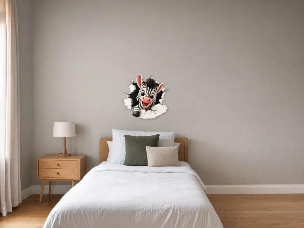 Promotional Print Sticker perete 3D Zebra autocolant textil Premium repozitionabil 52x47 cm