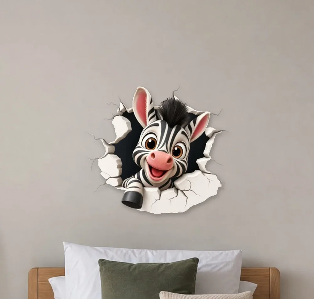 Promotional Print Sticker perete 3D Zebra autocolant textil Premium repozitionabil 52x47 cm