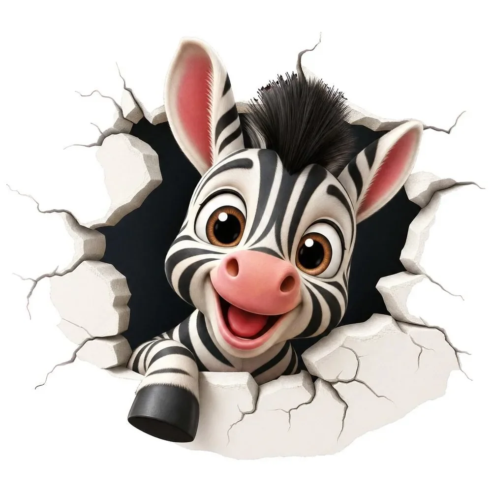 Promotional Print Sticker perete 3D Zebra autocolant textil Premium repozitionabil 52x47 cm