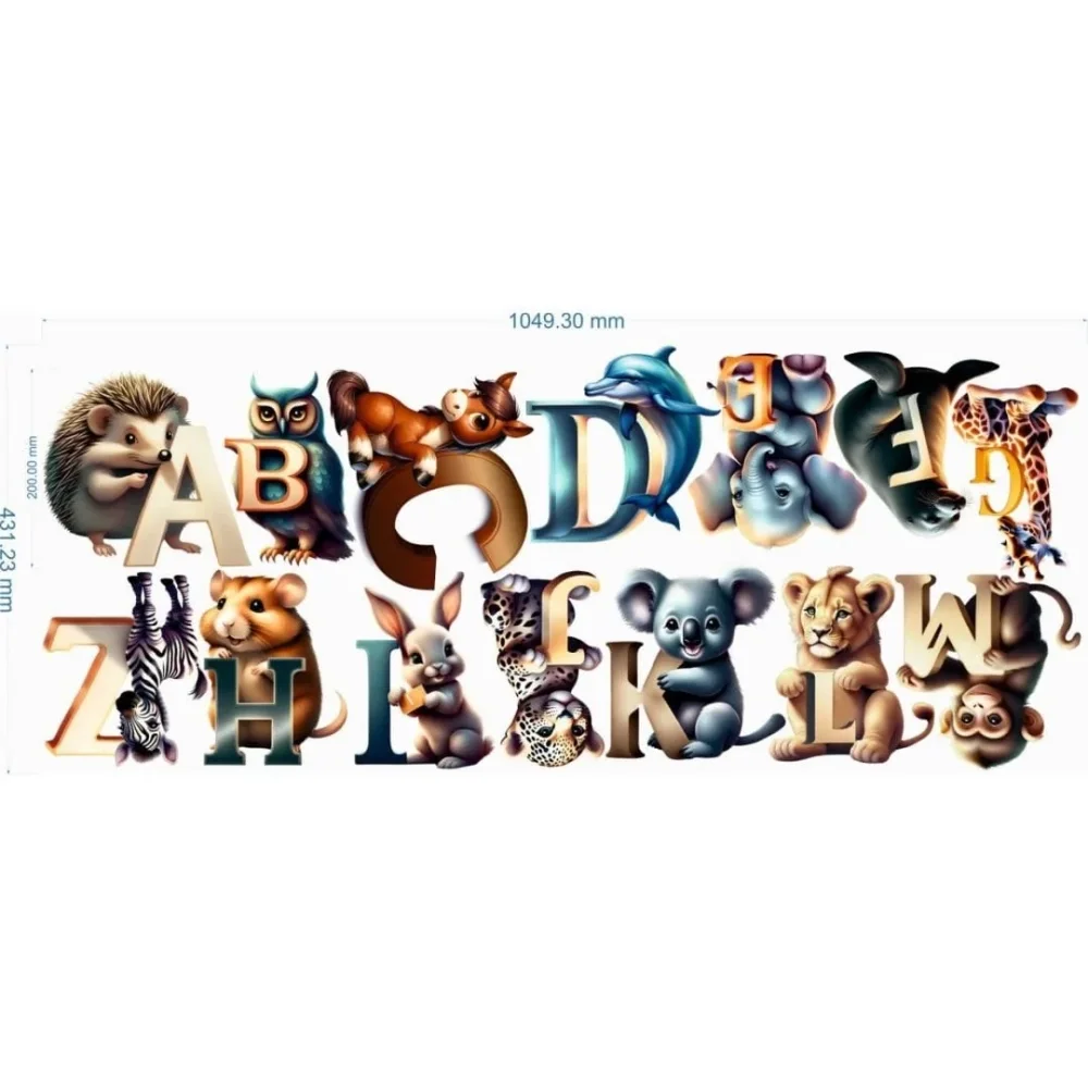 Promotional Print Stickere perete Alfabetul cu Animale pentru camera copilului 26 piese autocolant textil premium repozitionabil