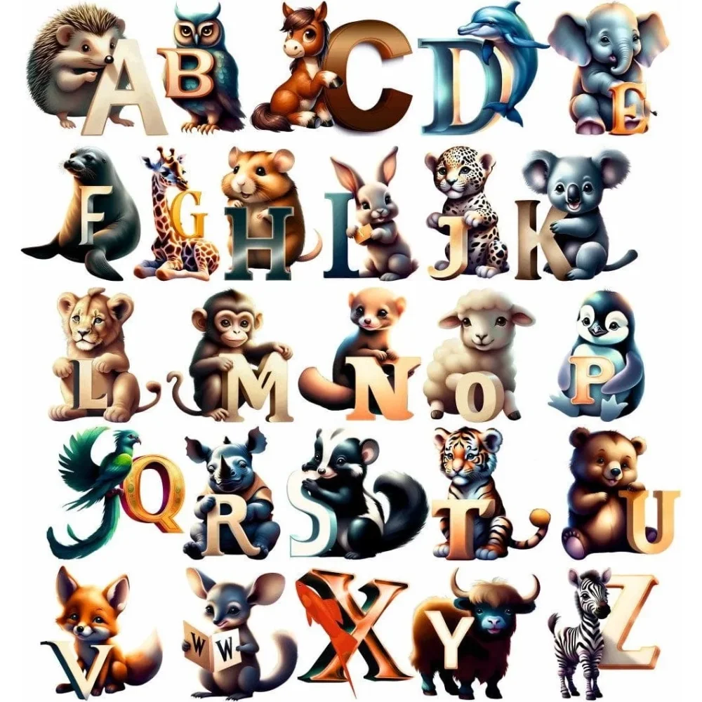 Promotional Print Stickere perete Alfabetul cu Animale pentru camera copilului 26 piese autocolant textil premium repozitionabil