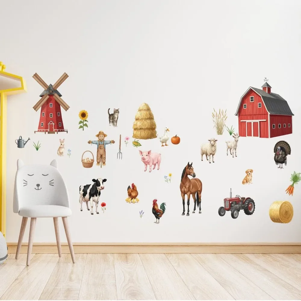 Promotional Print Stickere perete Animale de la Ferma pentru camera copilului autocolant textil premium repozitionabil set mare