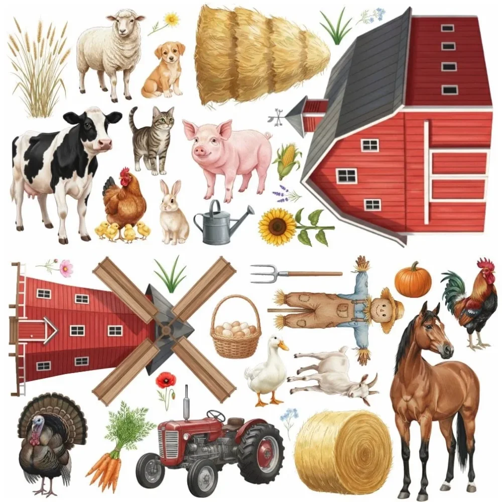 Promotional Print Stickere perete Animale de la Ferma pentru camera copilului autocolant textil premium repozitionabil set mare