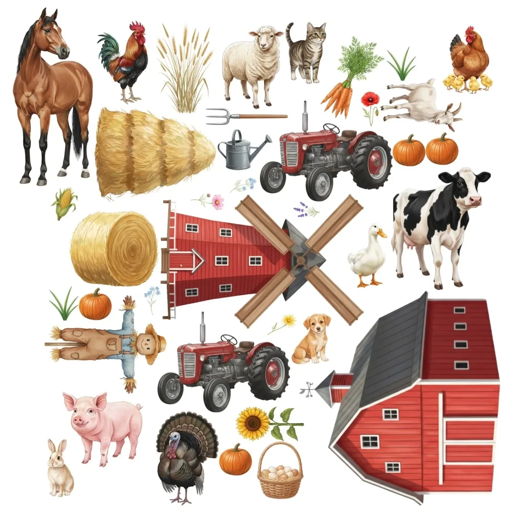 Promotional Print Stickere perete Animale de la Ferma pentru camera copilului autocolant textil premium repozitionabil set mare