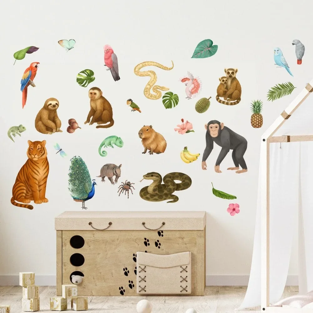 Promotional Print Stickere perete Animale din Jungla pentru camera copilului autocolant textil premium repozitionabil set mare
