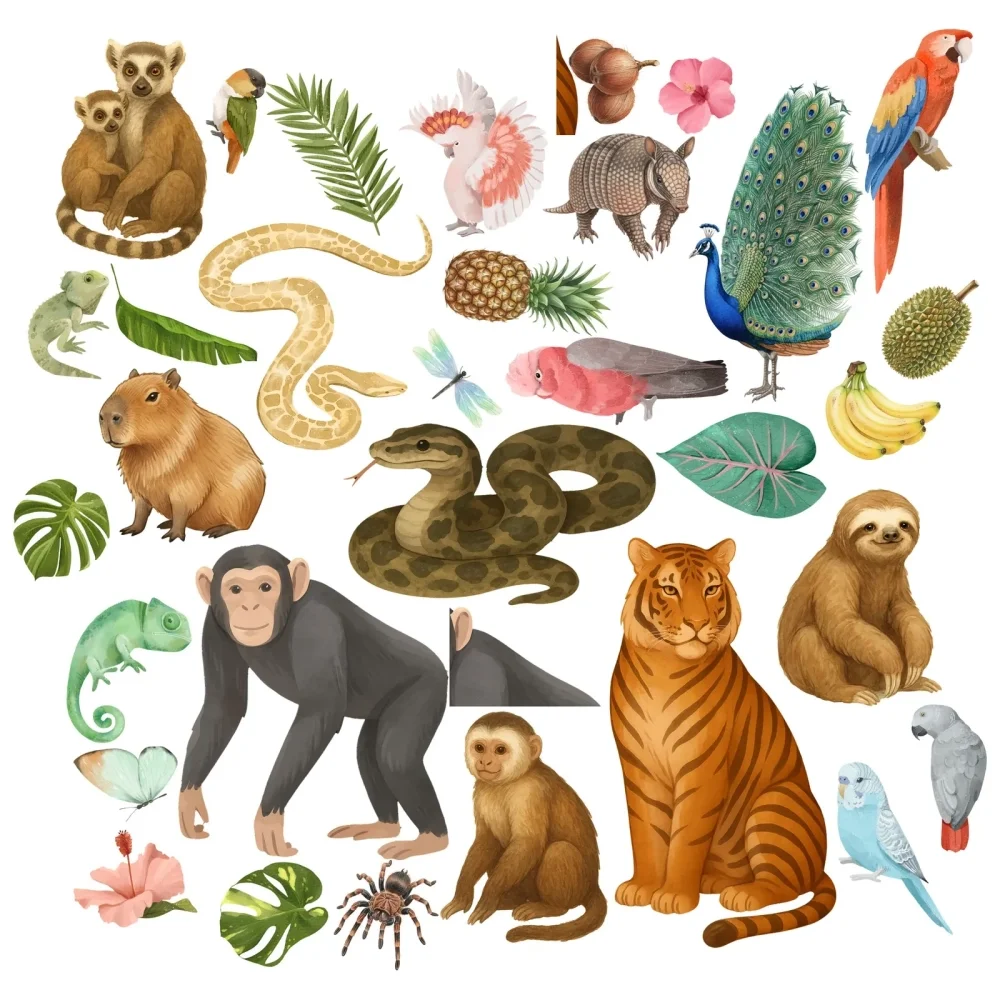 Promotional Print Stickere perete Animale din Jungla pentru camera copilului autocolant textil premium repozitionabil set mare