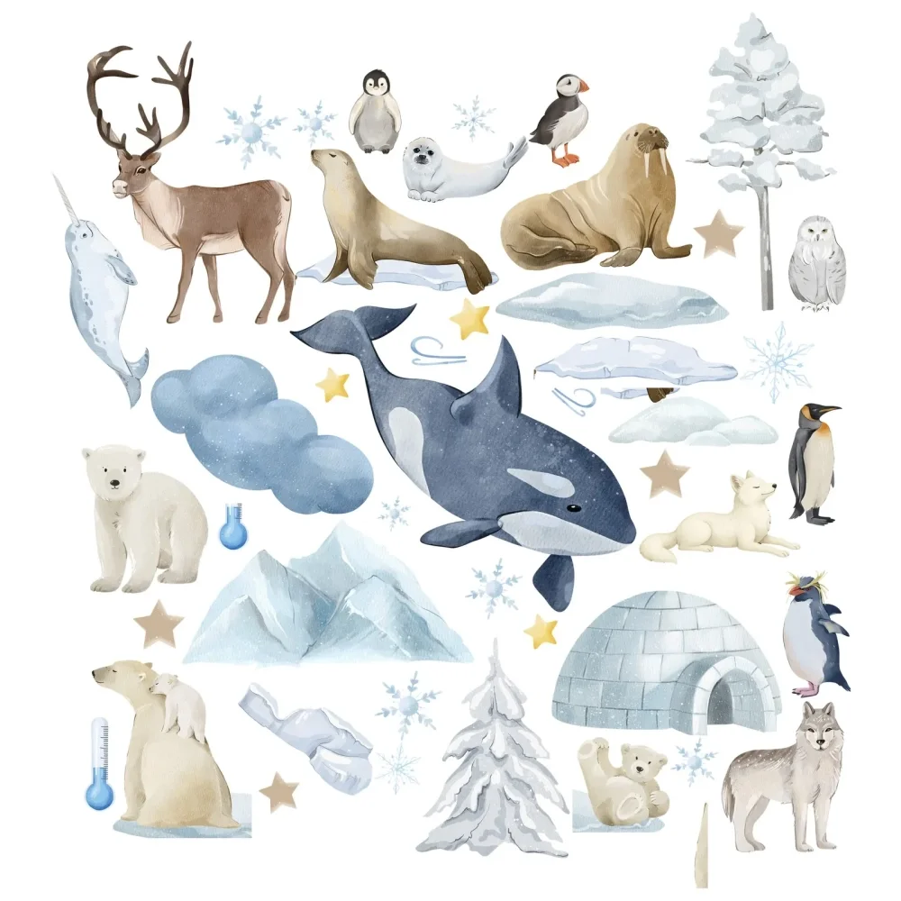 Promotional Print Stickere perete Animale Polare pentru camera copilului autocolant textil premium repozitionabil set mare