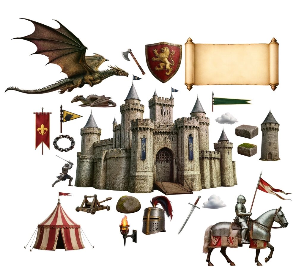 Promotional Print Stickere perete Cavaleri si Dragoni 3D pentru camera copilului autocolant textil premium repozitionabil set mediu