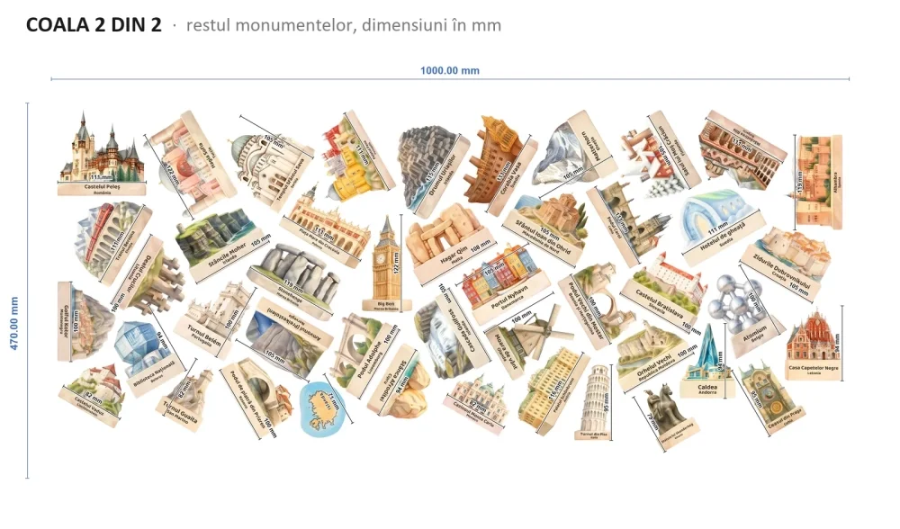 Promotional Print Stickere perete Harta Europei cu 67 de monumente pentru copii autocolant textil premium repozitionabil